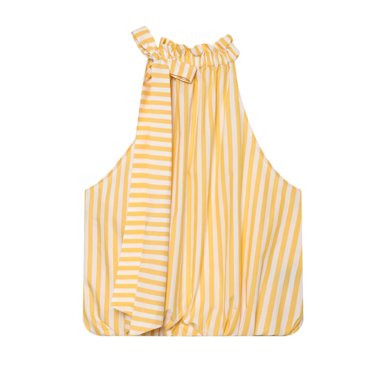 Willshela 女性ファッション弓黄色のストライプのプリーツベストヴィンテージ O ネックノースリーブ女性シックな女性タンクトップス