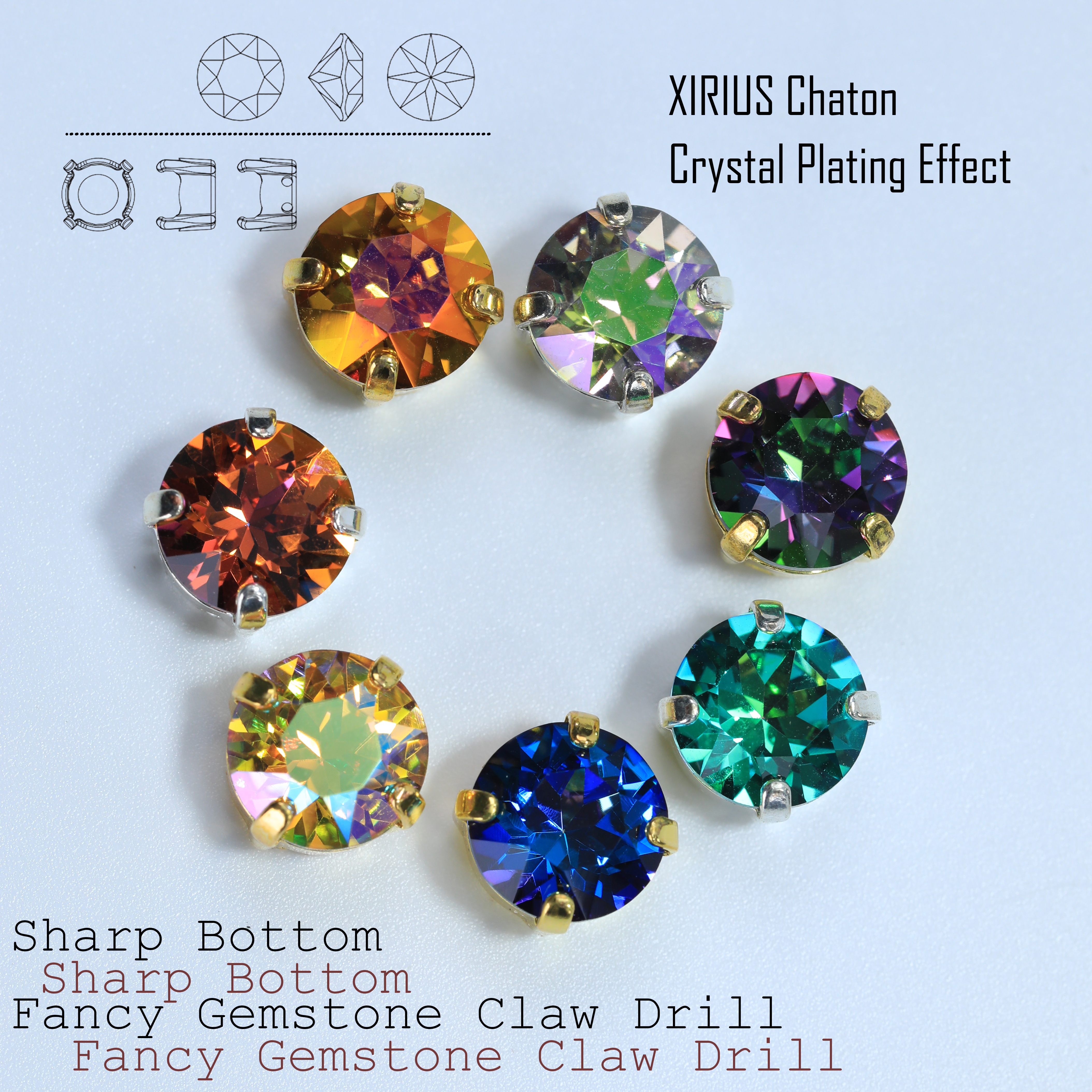 XIRIUS Chaton シャープ底ファンシー爪セット ラインストーン クリスタル メッキ効果 高光沢 DIY アクセサリー ウェディングドレス 靴用