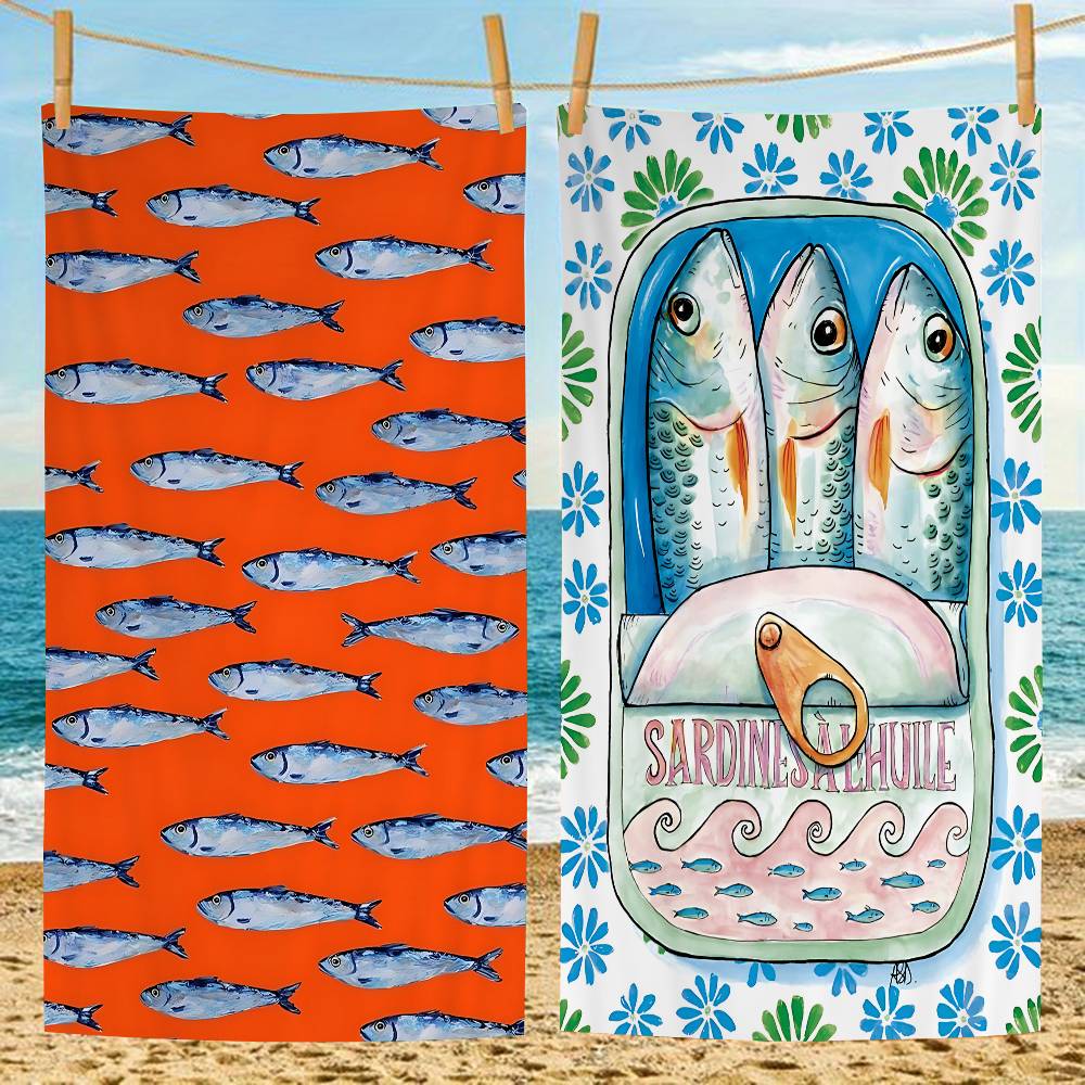 Colorful Sardine Lobster Fish Ocean Animal Big Microfiber Beach Towels Quick Dry Towel Sand Beach Towels Pool Towel For Yoga