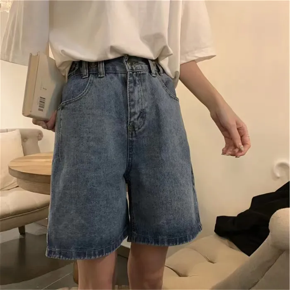 BF スタイルストレートデニムショーツ女性 Y2k 極性ビッグストリートスケートボードレトロブルー原宿ヒップホップ漫画固体ファッションだぶだぶ