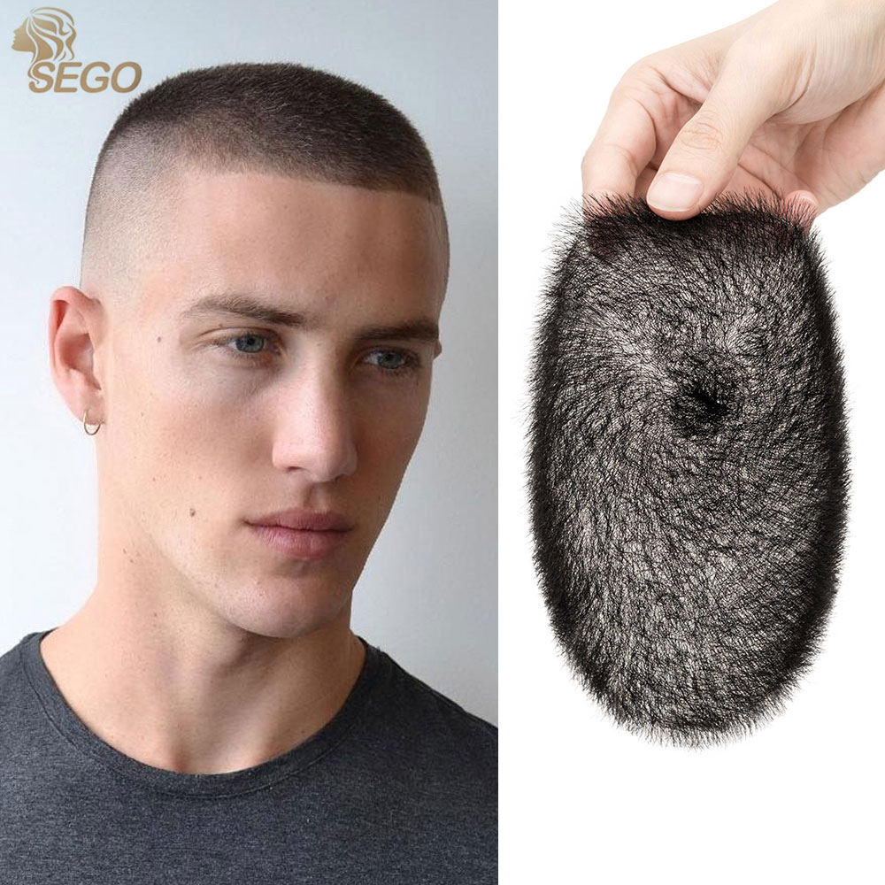 13 × 18/15 × 20 センチメートル 100% 人毛バズカットかつら男性用超薄型 PU 黒トッパー透明生物学的頭皮プロテーゼかつら