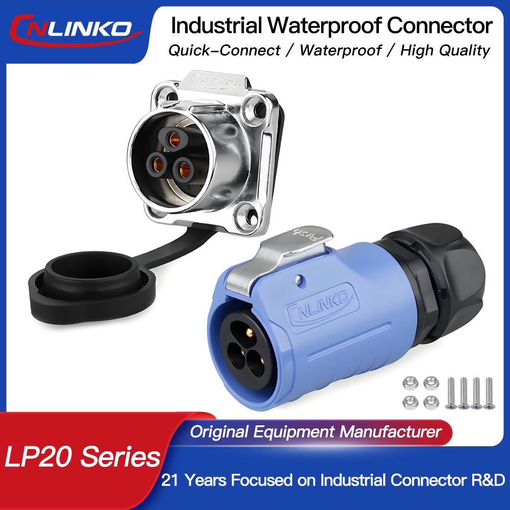 CNLINKO LP20 3 ピン防水ネジロック AC/DC 電源コネクタクイックロック自動車 LED スクリーンディスプレイパネルマウントコネクタ