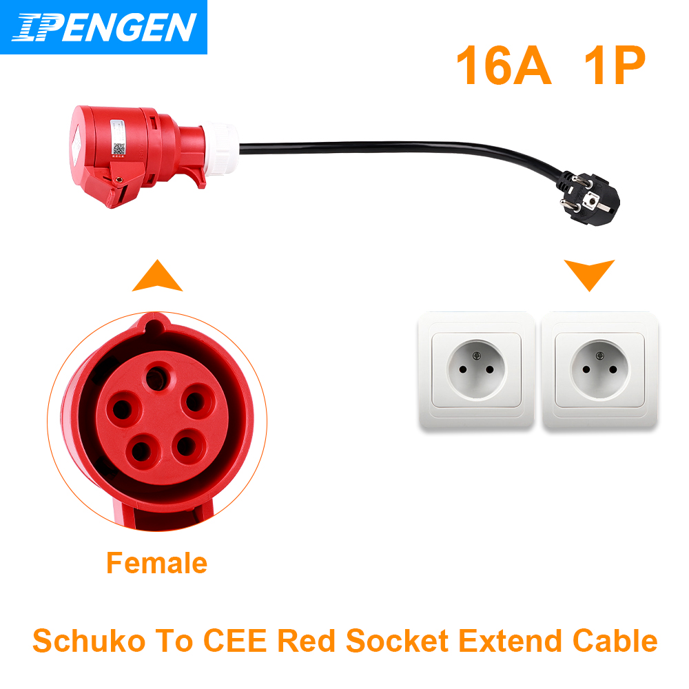 IPENGEN EV 充電器アダプタ Schuko プラグ - CEE 赤電源メスプラグ 5 ピンソケットアダプタ接続 16A 3 相 11KW 充電器