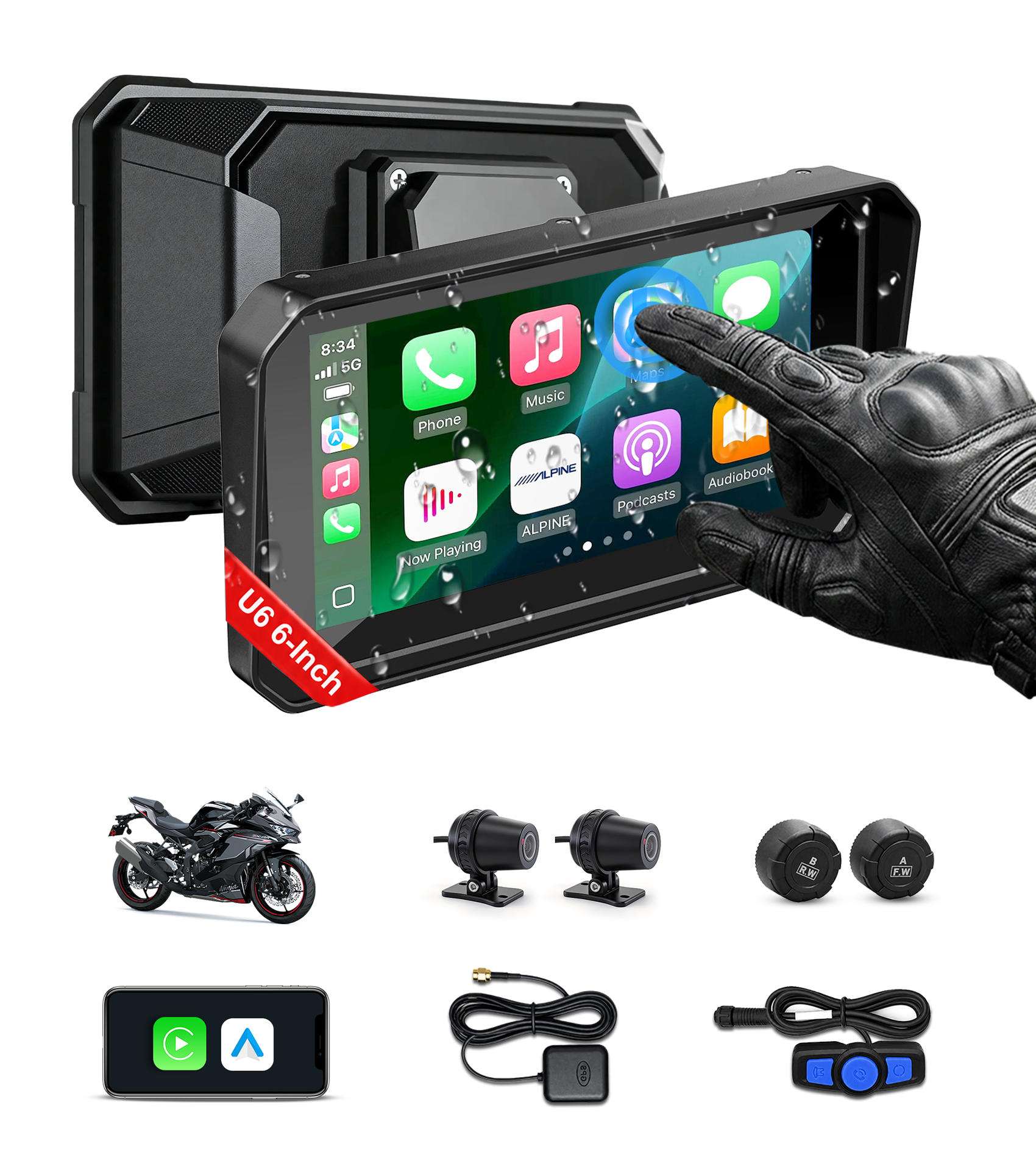Aoocci Motorcycle Carplay、Apple CarPlay 用タッチスクリーン