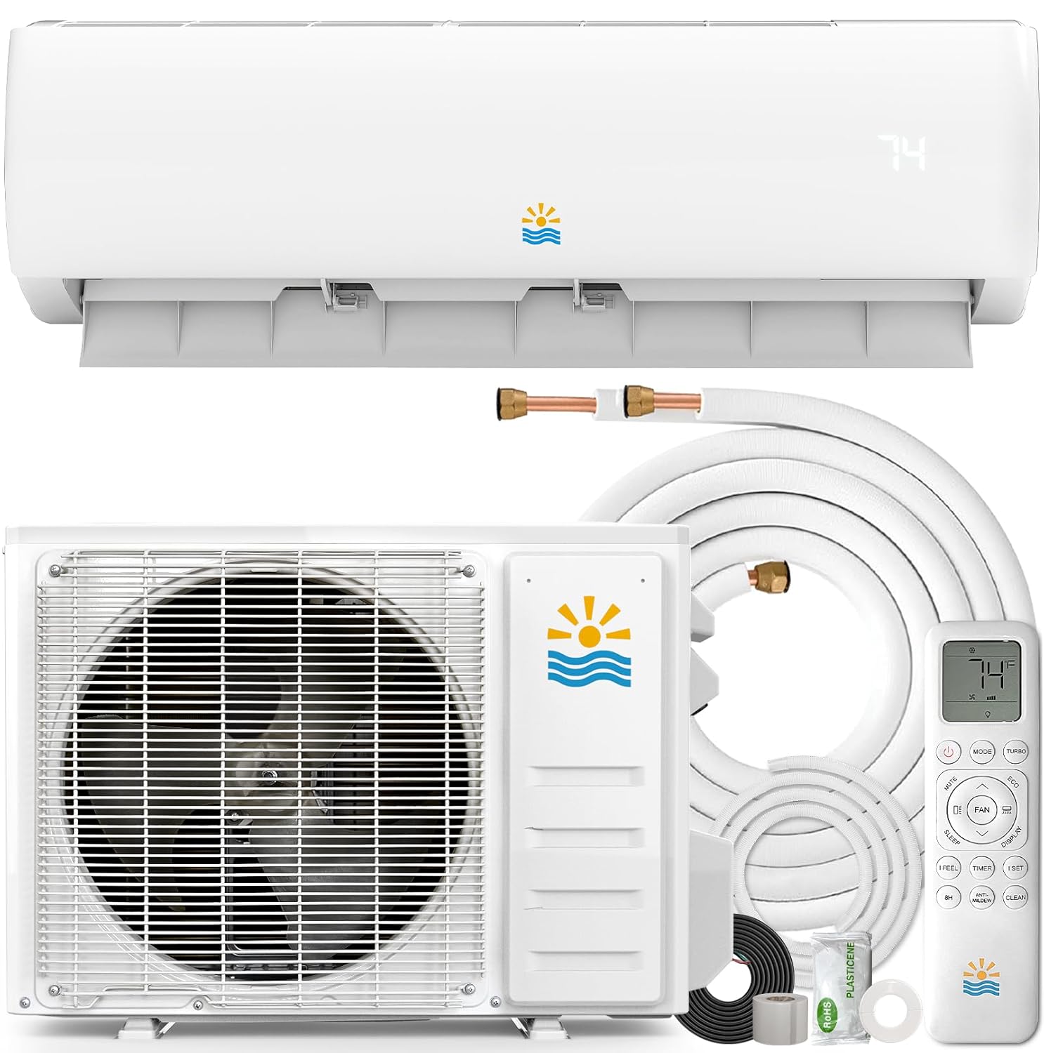 11500 BTU ミニ スプリット AC/暖房システム - ヒートポンプ付き事前充電済みスプリット エアコン、17 SEER2、115V エネルギー、カスタマイズ