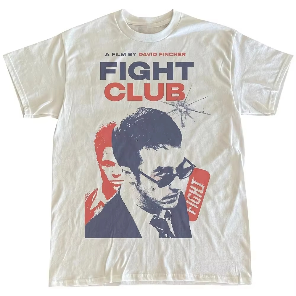 2026 メンズ ヴィンテージ ファイト クラブ 映画グラフィック Tシャツ デヴィッド フィンチャー 映画デザイン 赤いテキスト レトロ 90 年代 シネマ Tシャツ