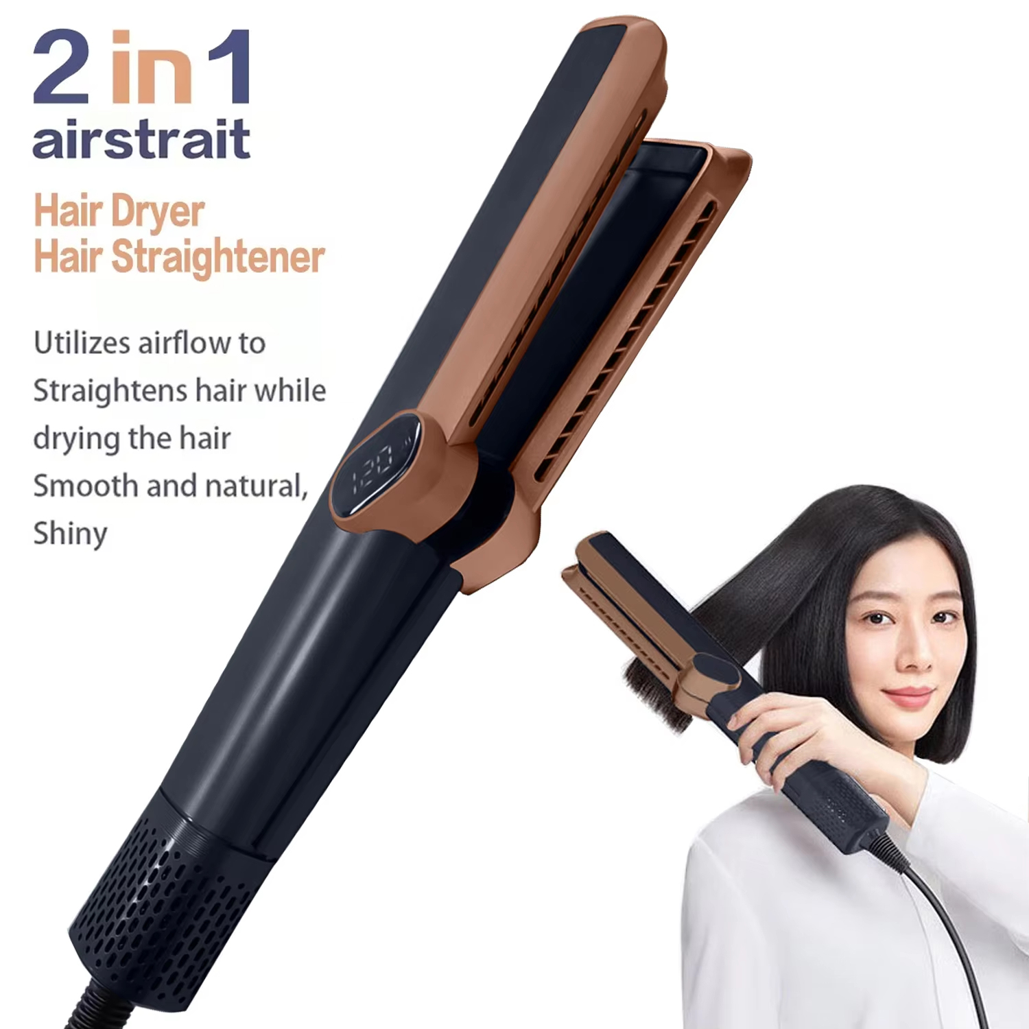 マルチスタイラー 2in1 LCD ディスプレイヘアドライヤーウェットとドライヘアアイロンイオンポータブルエアスタイリング髪をまっすぐにします