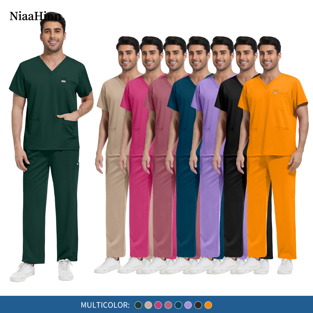 Niaahinn 臨床衛生作業服歯科医医療看護制服ペット獣医外科作業服男性スクラブジョガーセット