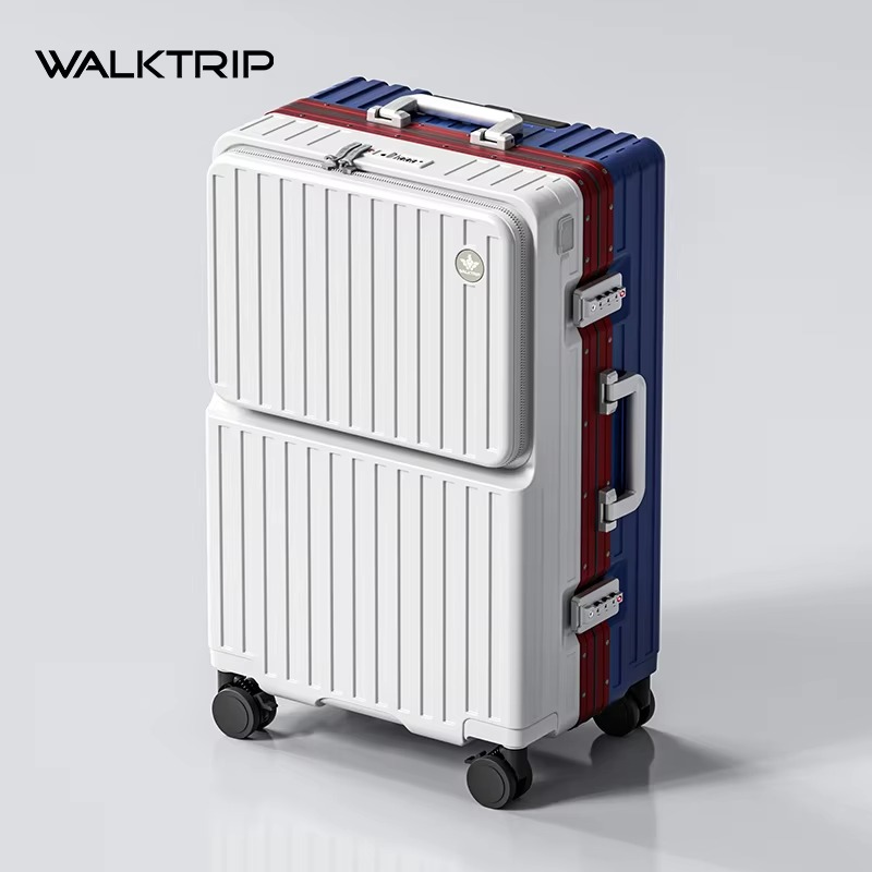 フロントオープンポケットスーツケース PC 素材旅行ローリング荷物アルミフレーム TSA ロックカップホルダー充電ポート 20/24/26