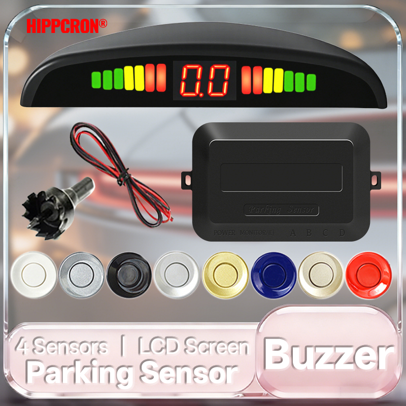 HIPPCRON 駐車場センサーシステム バックライト Parktronic モニター LED ディスプレイバックアップブザー 4 センサー 22 ミリメートル 12V 8 色