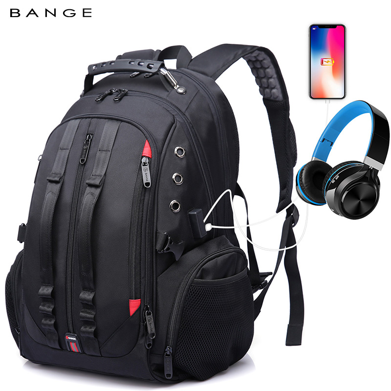 BANGE ビッグ 40L メンズバックパックオックスフォード防水リュックサックビジネスコンピュータバッグ旅行バックパック学生スクールバッグ USB ポート付き