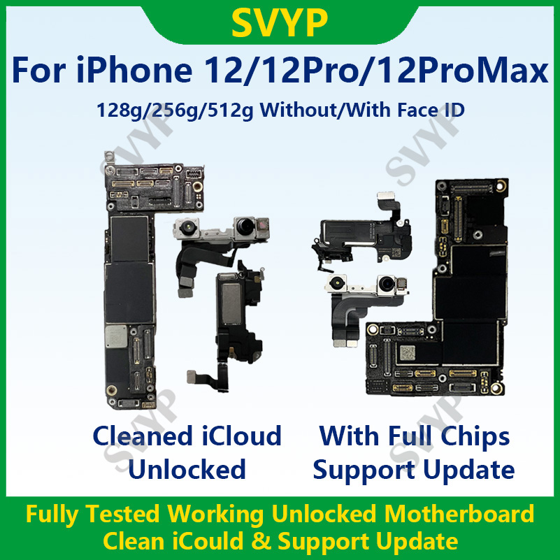 iPhone 12 Pro Max用の完全にテスト済みの正常に動作するマザーボード、Face IDあり/なし、iCloudのクリーニング済み、ロジックボードのアップデートをサポート