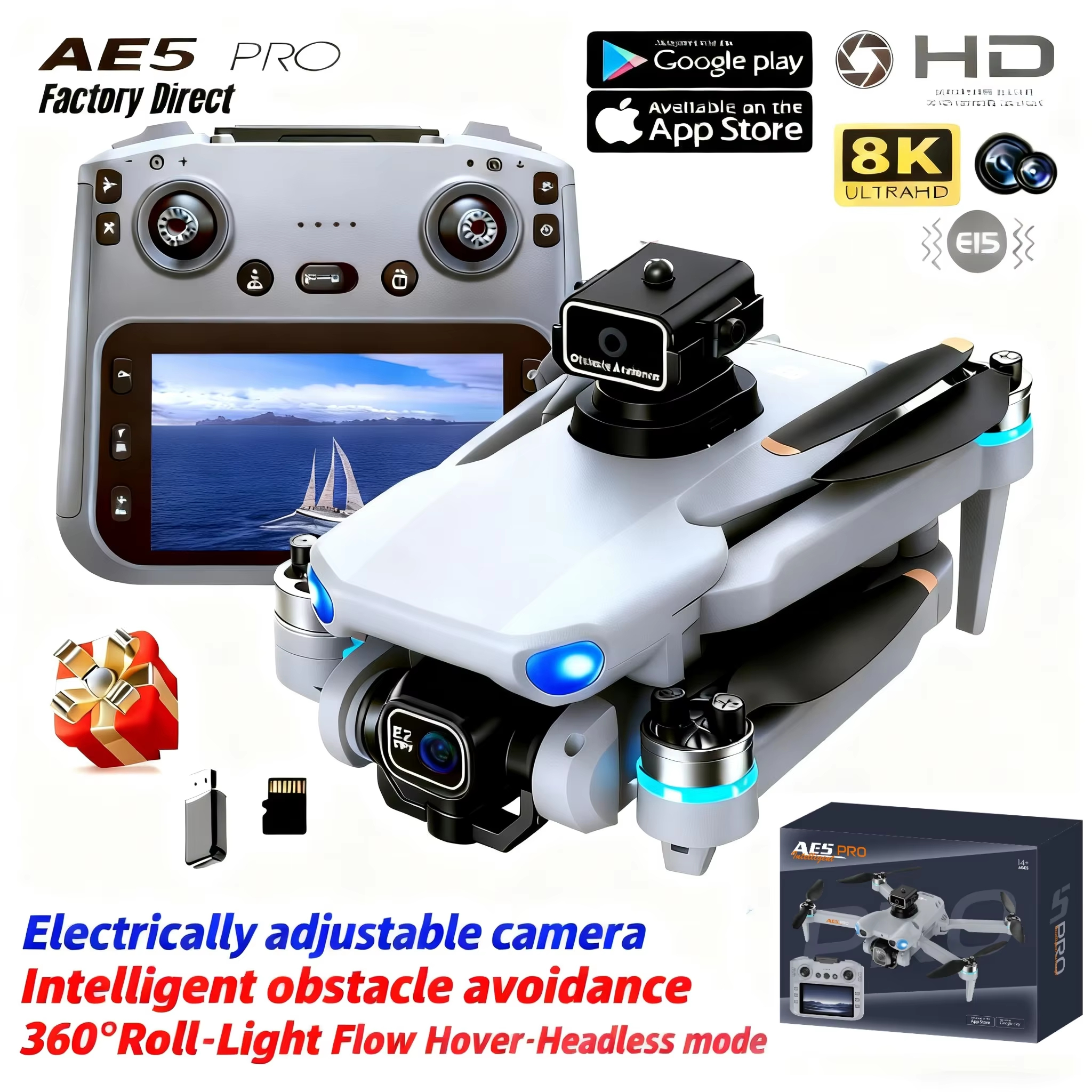 8K HD ミニドローン 2026 新しい AE5 プロ 4.5" スクリーンコントロール 20 分のバッテリーヘッドレスモード 360° フリップ Quadcopter ヘリコプター子供のおもちゃのドローン