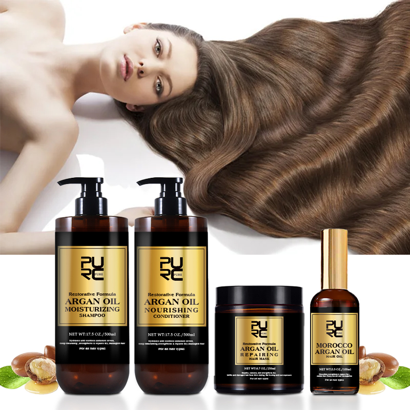 PURC モロッコセット血清スムージングシャンプーコンディショナーと修復ヘアマスク抗フケ頭皮抗かゆみヘアケア製品キット