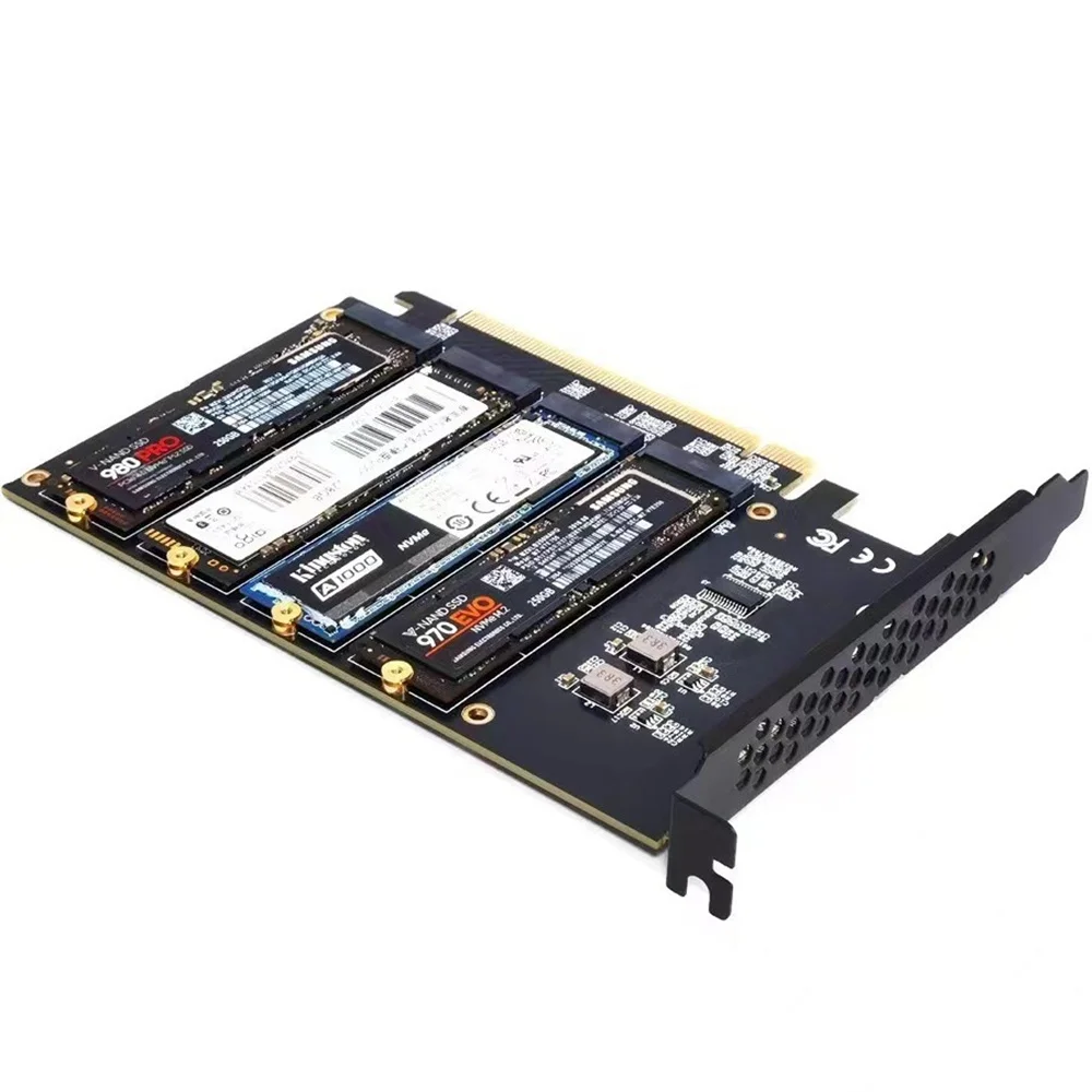 4ポートM.2 NVMe SSD - PCIE X16アダプターコンバーターカード、2230/2242/2260/2280ホストコントローラー拡張カード対応、LEDインジケーター付き
