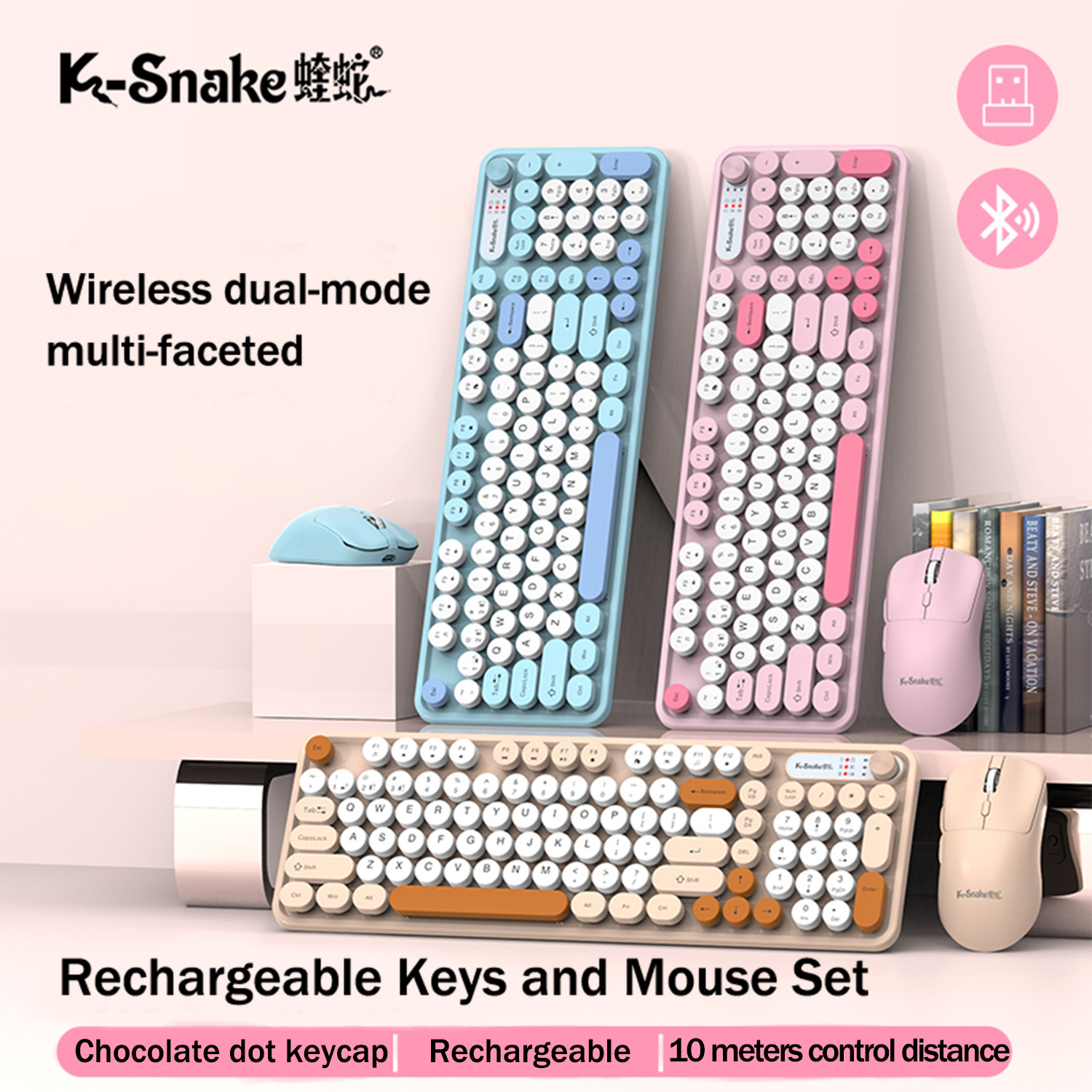 K-snake Wk300 Bluetooth ワイヤレス キーボードとマウス セット パンク キーキャップ ミュート ボリューム ノブ付き コンピューター オフィス ユニバーサル