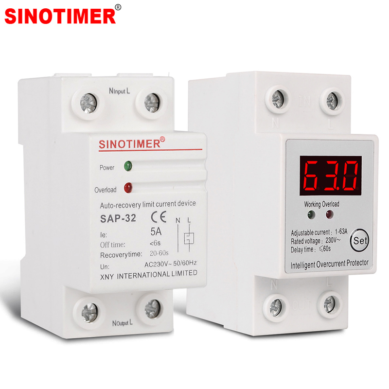 5A または 63A 220V 230V AC Din レール調整電流保護インテリジェント自動回復過電流制限プロテクター過負荷デバイス