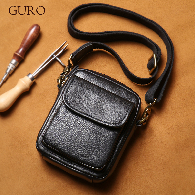 GURO メンズ本革ショルダーバッグ高品質トップレイヤー牛革携帯電話バッグトレンディな軽量小型クロスボディバッグ