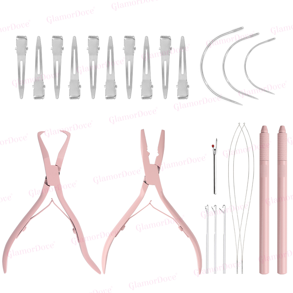 GlamorDove Professional Hair Extension Pliers Kit With Micro Ring Beads Opener Pliers and Crochet Needle Threader Loop Tool