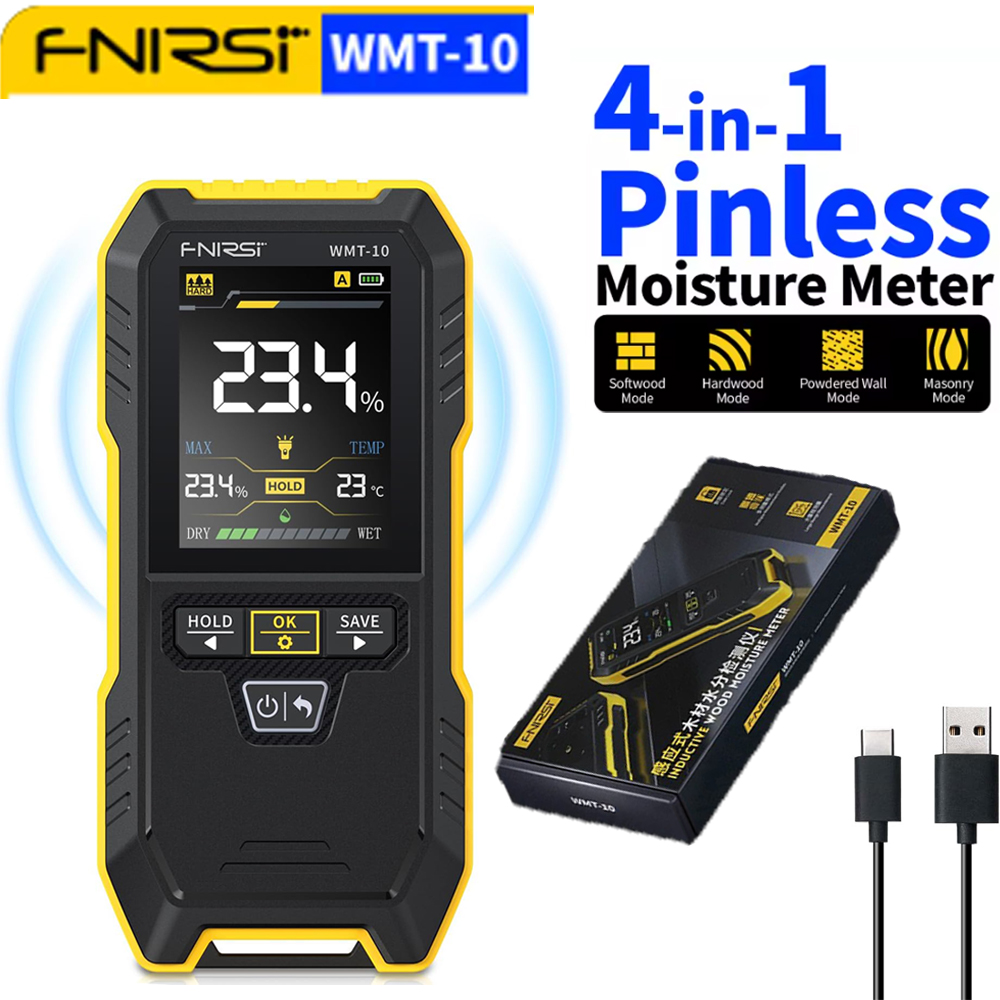 FNIRSI WMT-10 充電式ピンレス木材水分計、木材/壁/薪用、木材コンクリート建物用湿度検出器