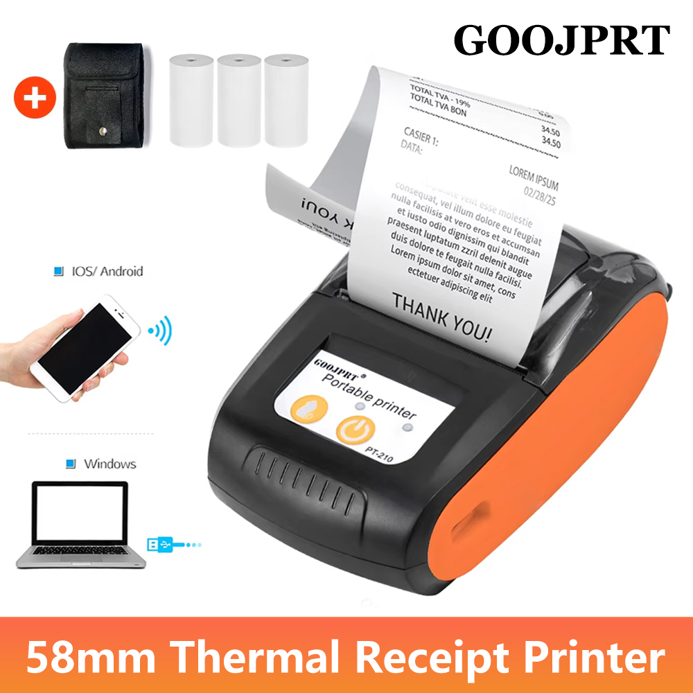 GOOJPRT 58 ミリメートルミニポータブルサーマルプリンタ Bluetooth チケット請求書レシート POS プリンタビジネス用 iOS/Android 携帯電話