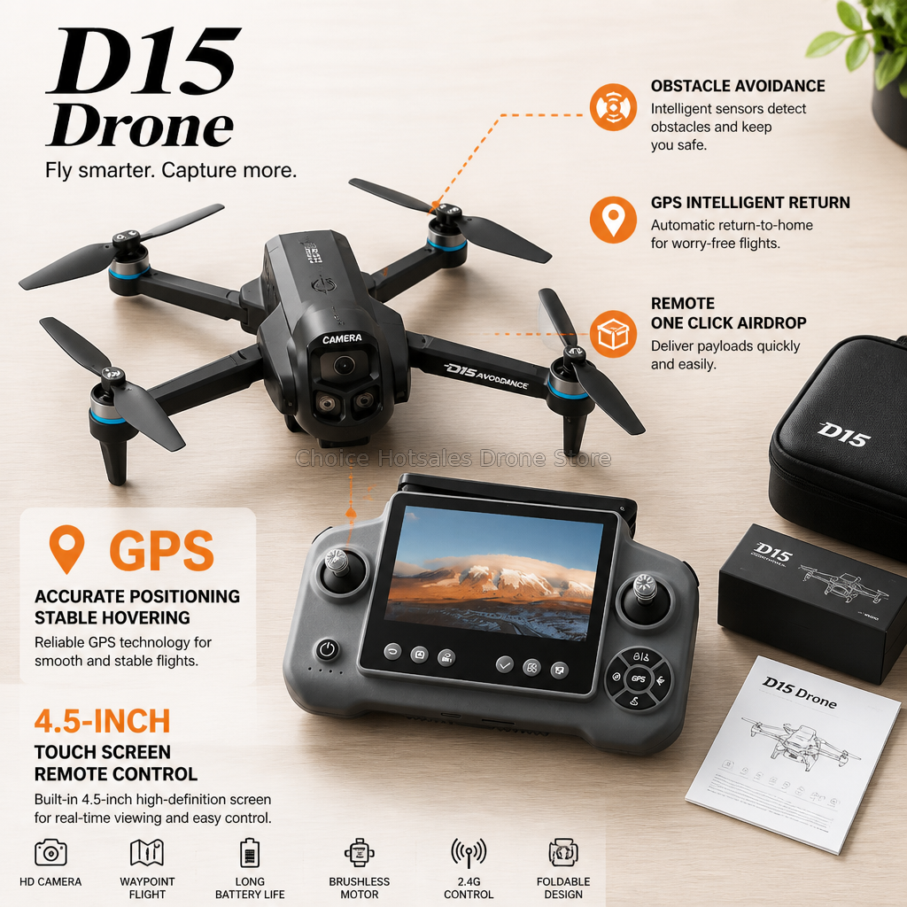 D15 GPS ドローン 1080P カメラ障害物回避ブラシレス折りたたみ式 RC クアッドコプター 5 グラム WiFi FPV オプティカルフローエアドロップタッチスクリーン