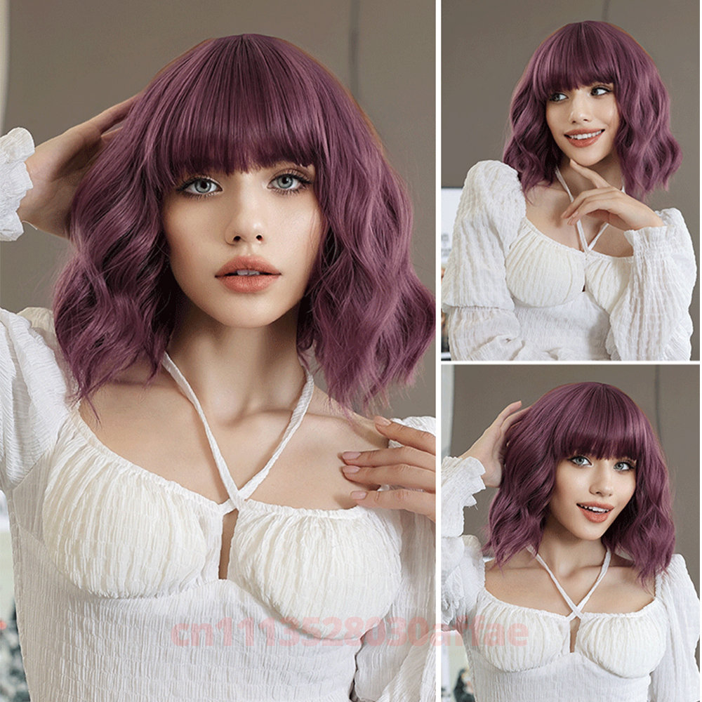 Short Wavy Wigs With Bangs For Women Natural Synthetic Wig For Girl Daily Party Cosplay Use Stage Decoration Heat Resistant
