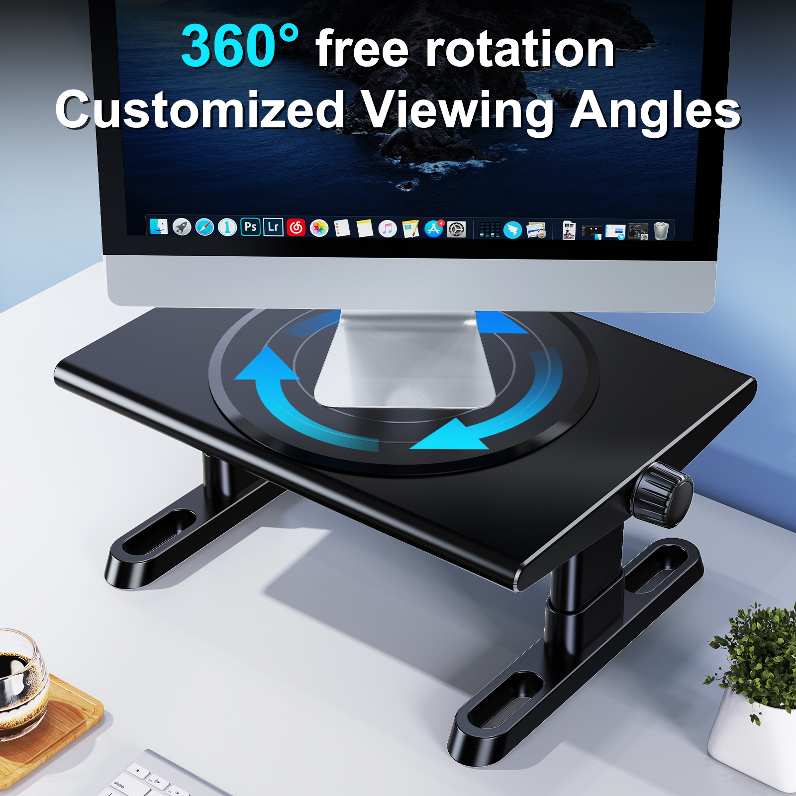 Oatsbasf モニタースタンド ライザー ラップトップスタンド コンピューターモニターホルダーシェルフ 360°回転 コンピューターデスクの高さ調整 4.4-5.8インチ