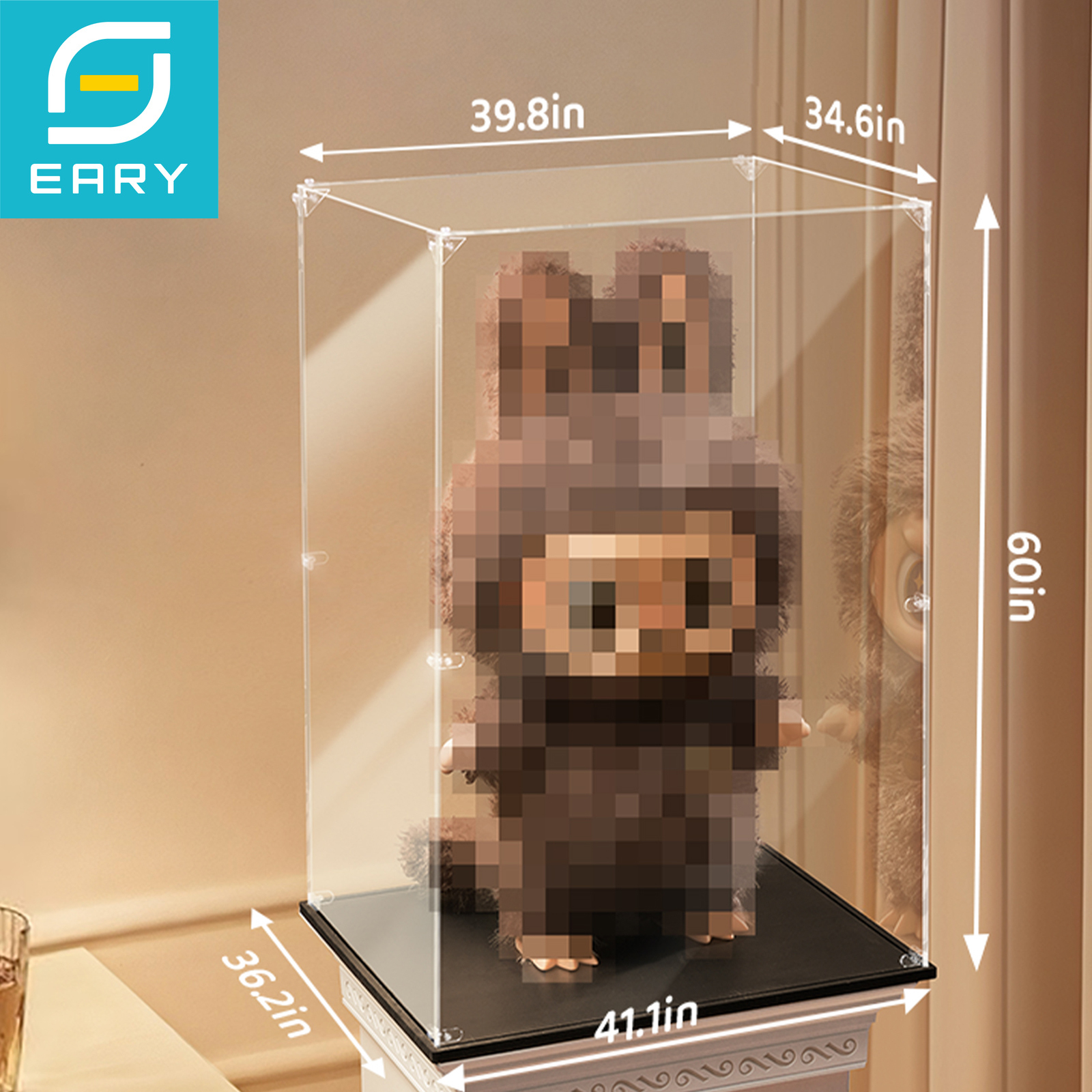 早期透明アクリルディスプレイケース Zimomo アートボックス用 Labubu 天使人形用防塵収納安定したプロテクターカバー