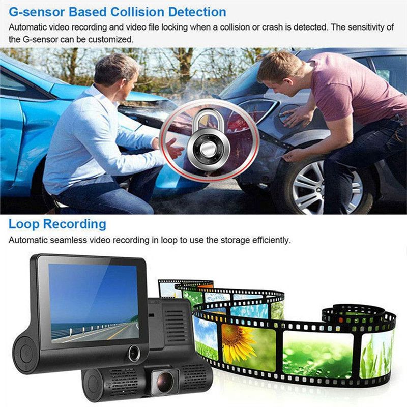 L17A-車 DVR ダッシュカム HD スクリーン 1080P 3 レンズビデオレコーダーフロントインテリアリアビューカメラダッシュカム 4 インチダッシュカメラブラック A
