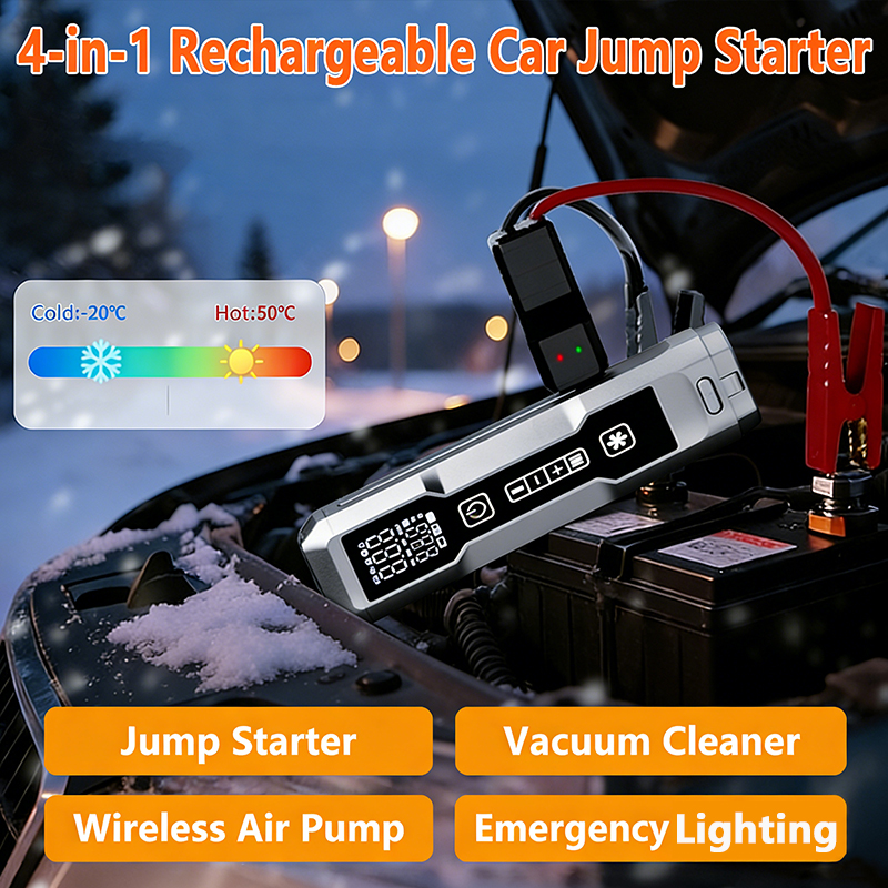 VYVYLABS 4-in-1 12V 充電式緊急ジャンプスターター 3 モード LED ライト車用掃除機 コードレスタイヤインフレーター 車用