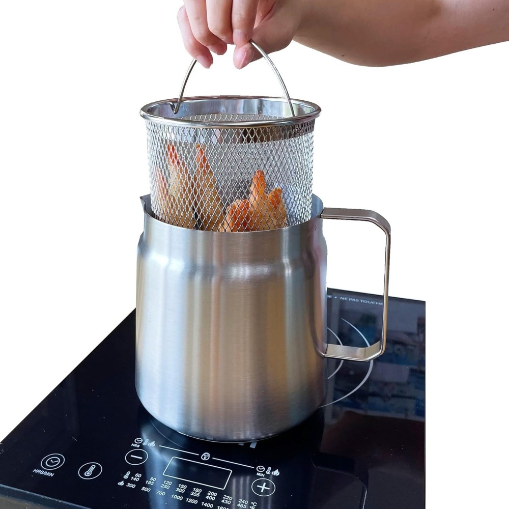 ステンレス鋼 2L ディープフライヤーポット バスケットとオイルストレーナー付き、304 ステンレス鋼のフライドポテト、チキン用