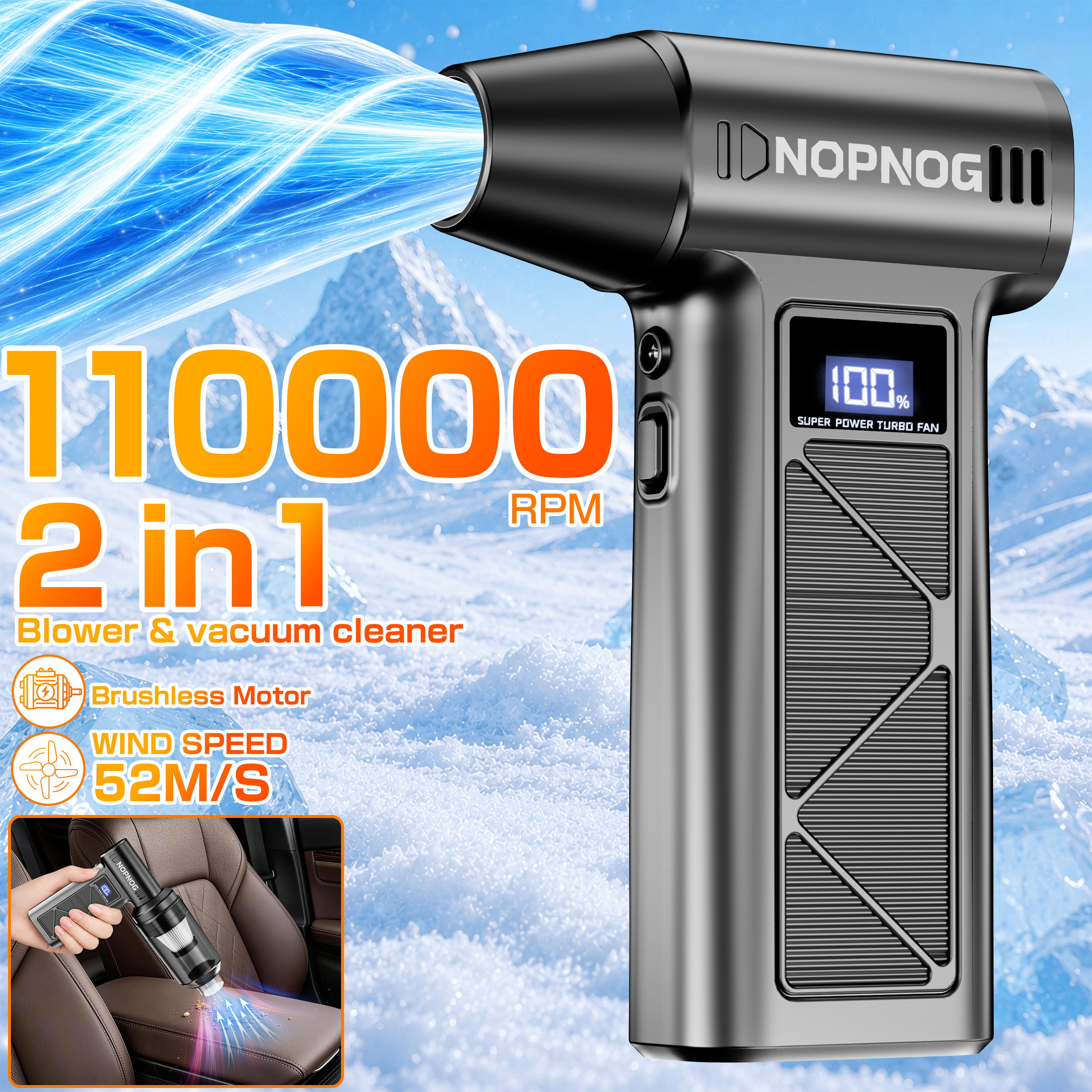 ブロワーターボファン車用掃除機クリーニングブローツール暴力ジェットファンブローと吸引2 in 1ポータブル自動集塵機