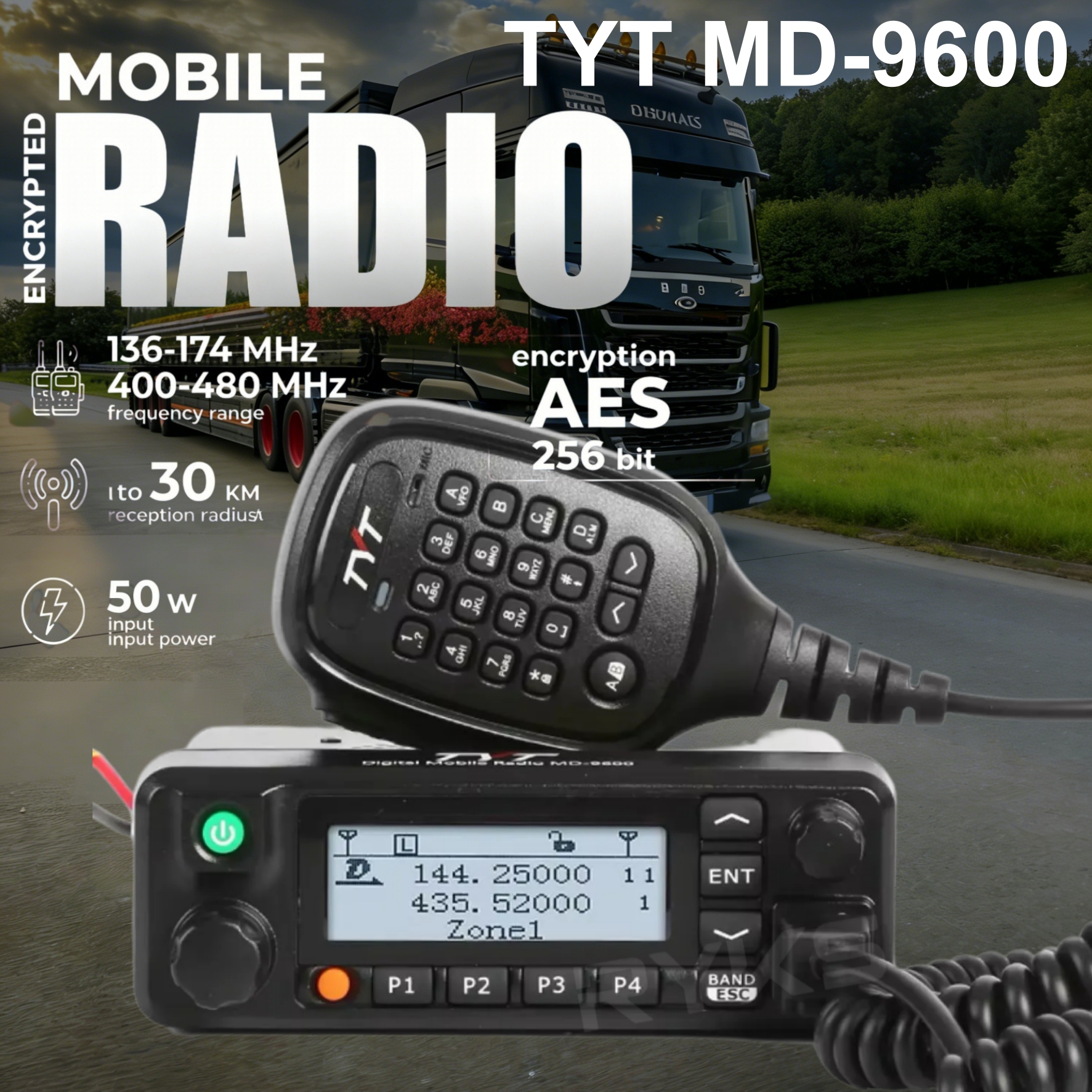 新しい TYT MD9600 Plus AES256 暗号化 DMR デジタルラジオ 50W MD-9600 PLUS デュアルバンド 136-174