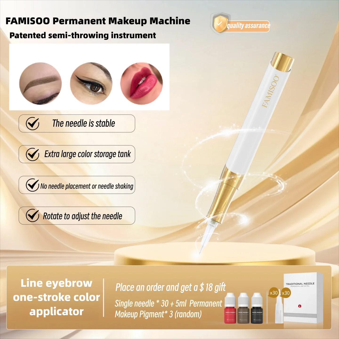FAMISOO セミアートメイクタトゥーマシン Microblading ペンリップタトゥーマシンアイライナー眉毛リッププレゼント 30 Neddles
