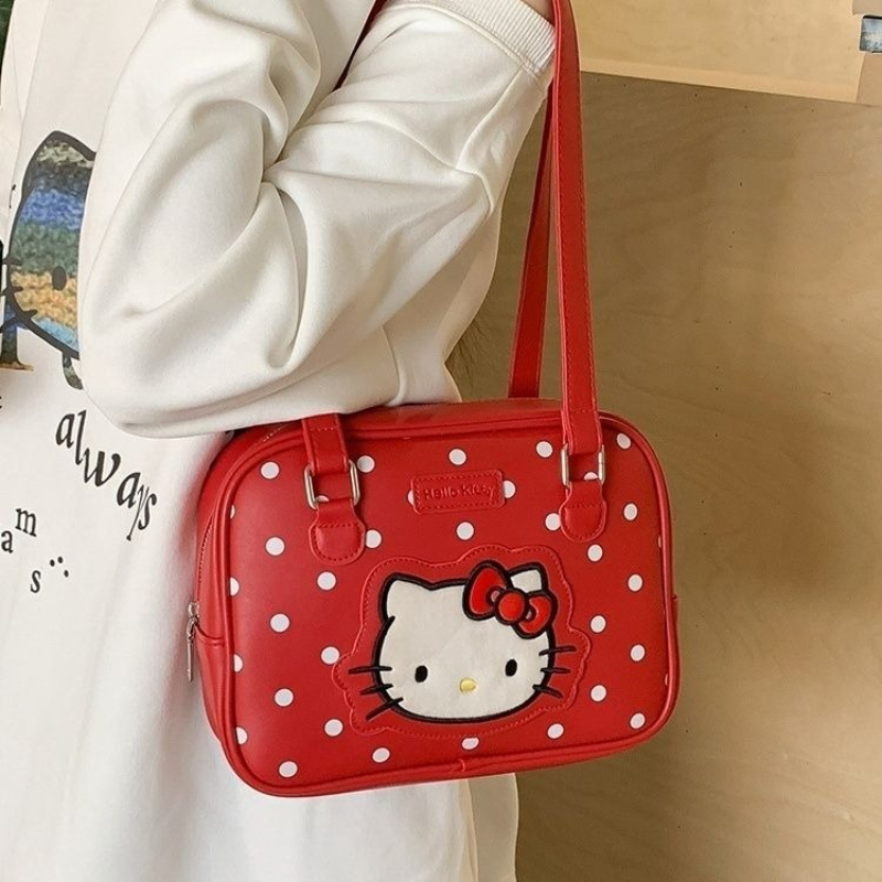 かわいいハローキティスタッフショルダーバッグ甘いハンドバッグファッション漫画赤いバッグカジュアル小さな正方形のバッグ mochila 女の子のための女性
