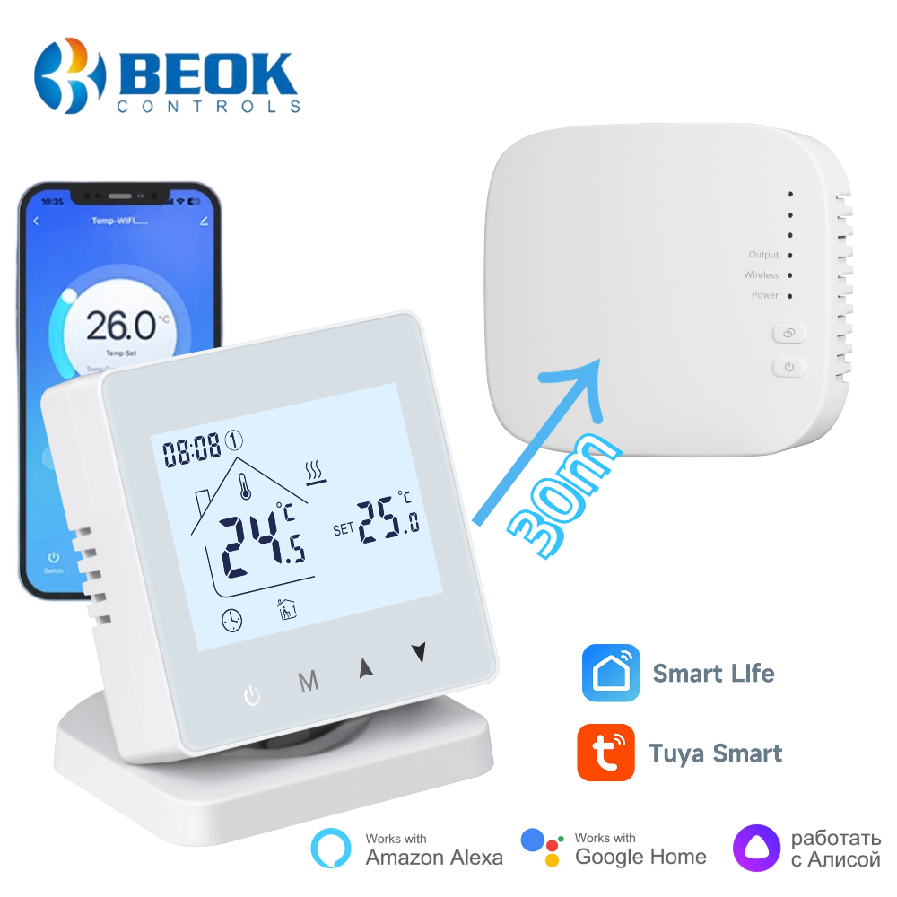 BEOK Wifi ワイヤレスサーモスタット ガスボイラー用 床暖房 Tuya RF スマート温度コントローラー プログラマブル Google ホーム Alexa
