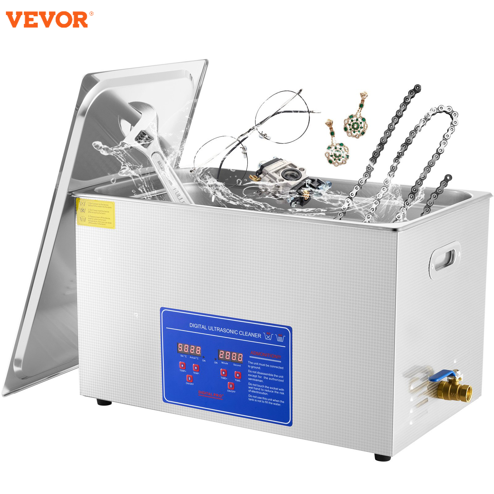 VEVOR 30L 超音波洗浄機ステンレス鋼超音波洗浄機デジタルヒータータイマー家庭用ジュエリークリーニング