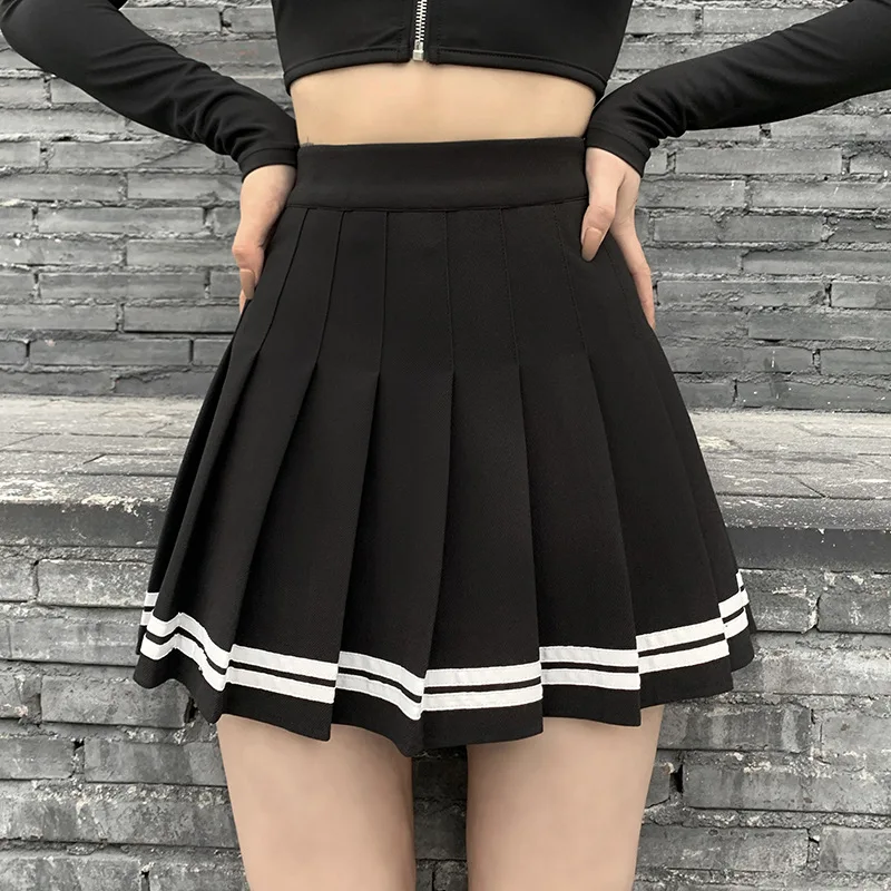 ファッション韓国スタイルのパッチワークスカート原宿黒プリーツスカートゴシックストリートハイウエストミニスカート女性パンクスカート