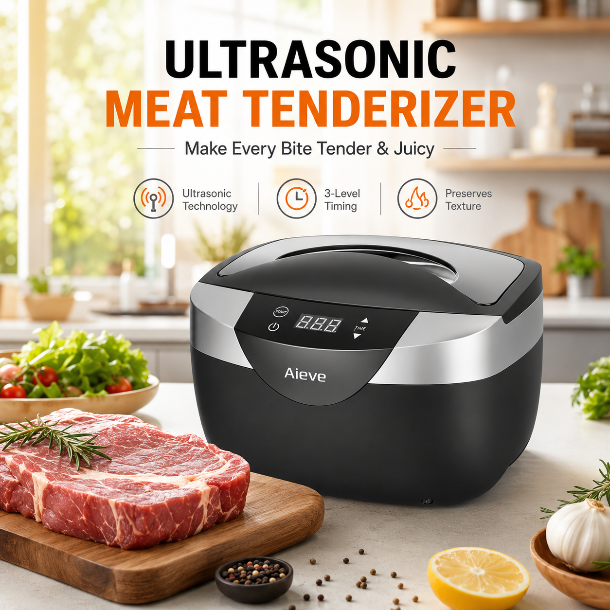 超音波肉柔らかくするメーカー ステーキマリネーター キッチンガジェット 牛肉 鶏肉 豚肉 BBQ 家庭料理 ジューシーな味 家族ディナー用