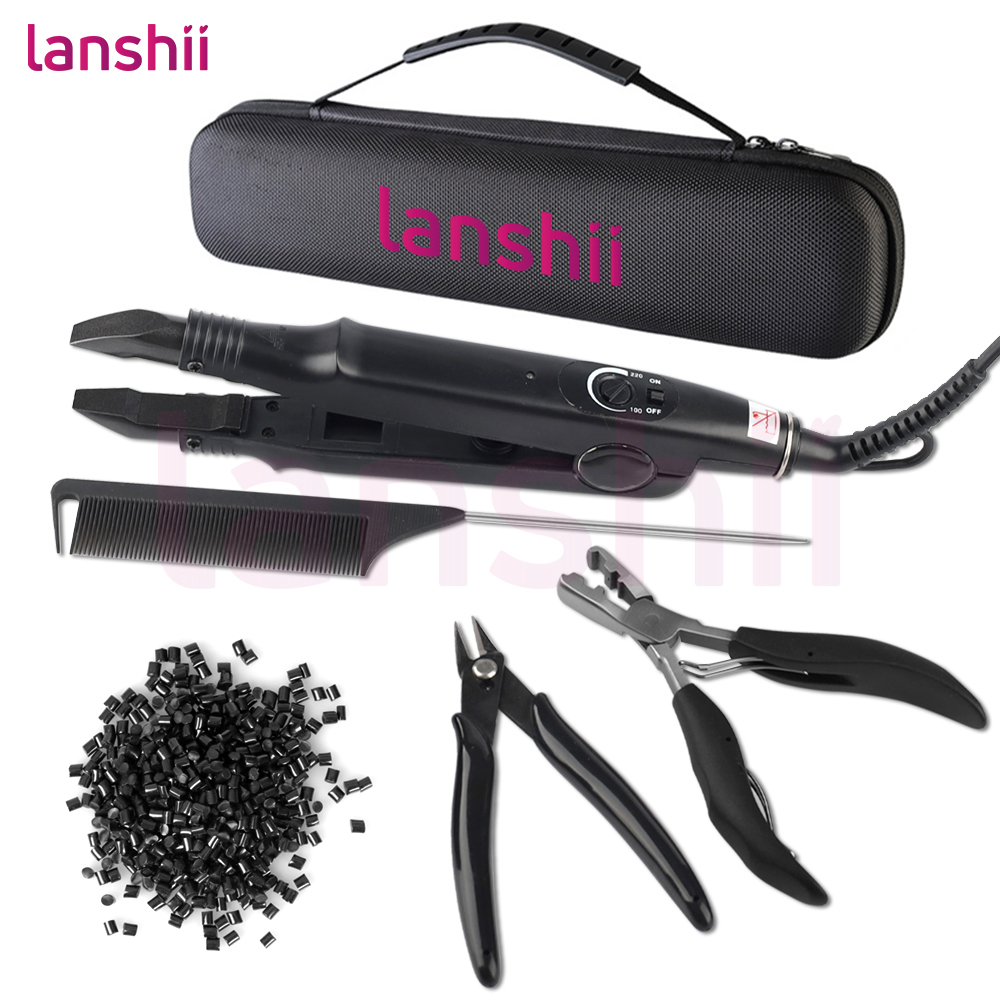 Lashii K-Tip ヘアエクステンションキット – フュージョンヒートアイロン、40g ケラチンビーズ、テールコーム、カッティング