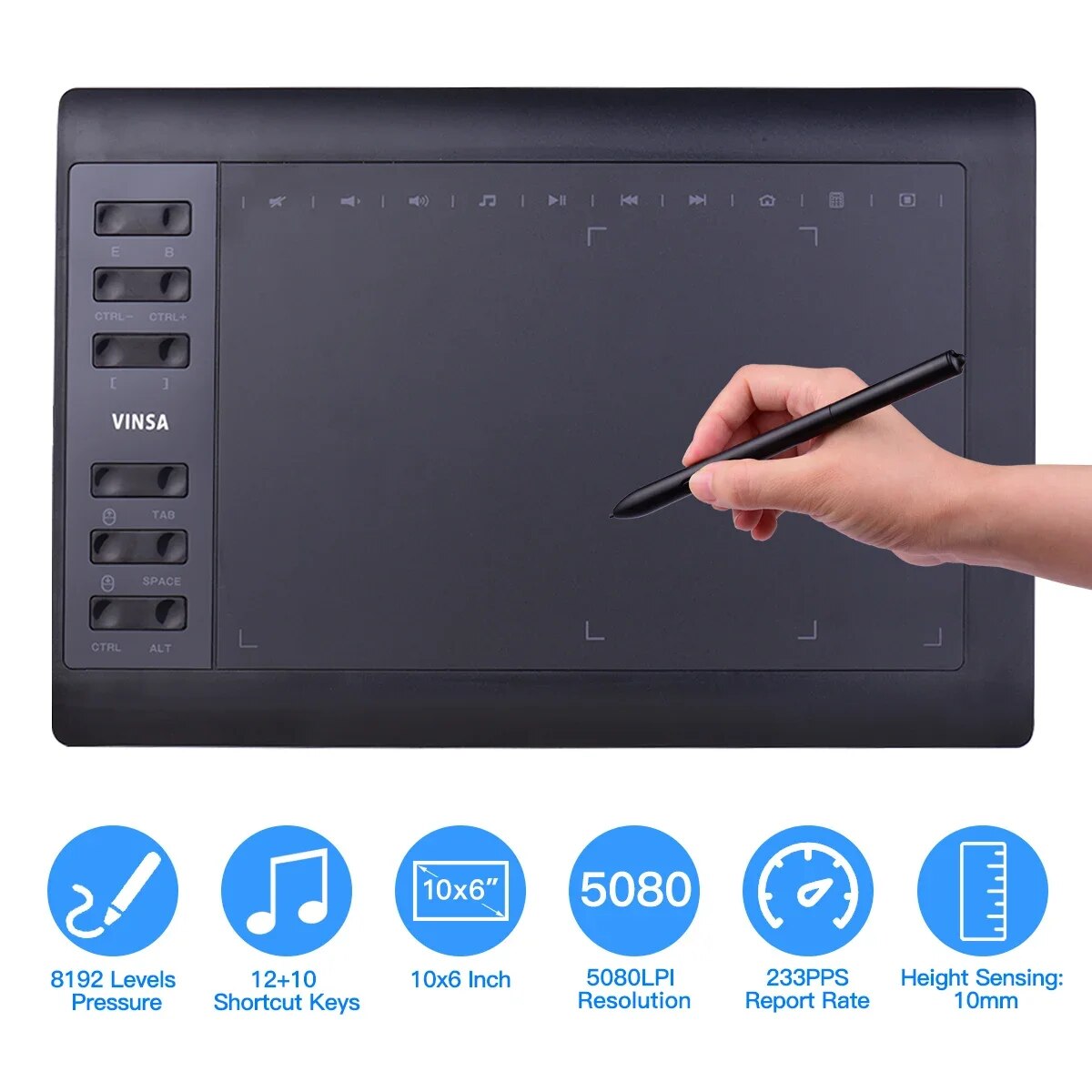 10x6 インチ プロフェッショナル グラフィック描画タブレット 12 エクスプレス キー付き Windows Mac 用 絵画 デザイン オンライン コース