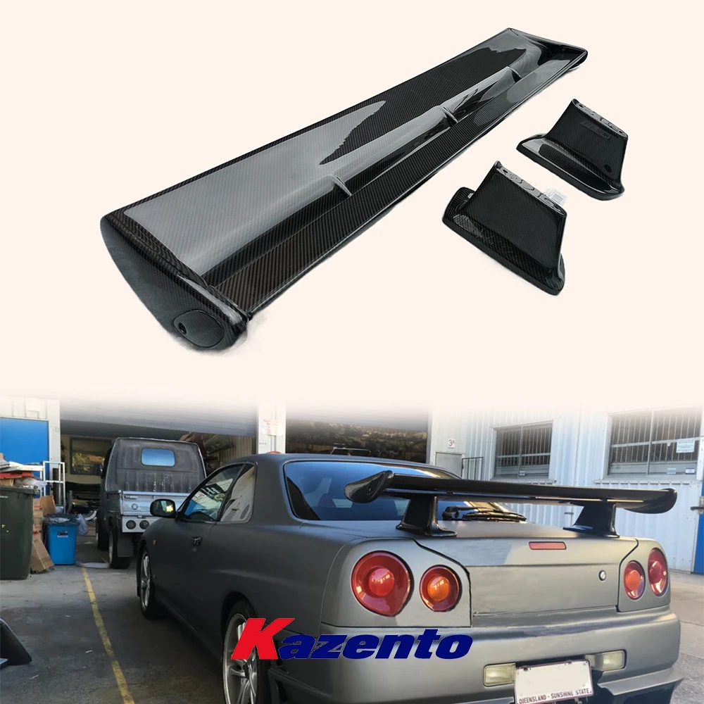 日産スカイライン R34 GTR GTT OE リアトランクスポイラーウイングブレード/キャップ/スタンドカーボンファイバー