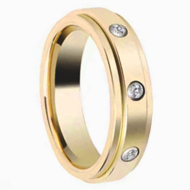 スピナーデザインの競争力のある価格 CZ インレイタングステンカーバイド 18K 結婚指輪ローズゴールドモシナイト婚約指輪