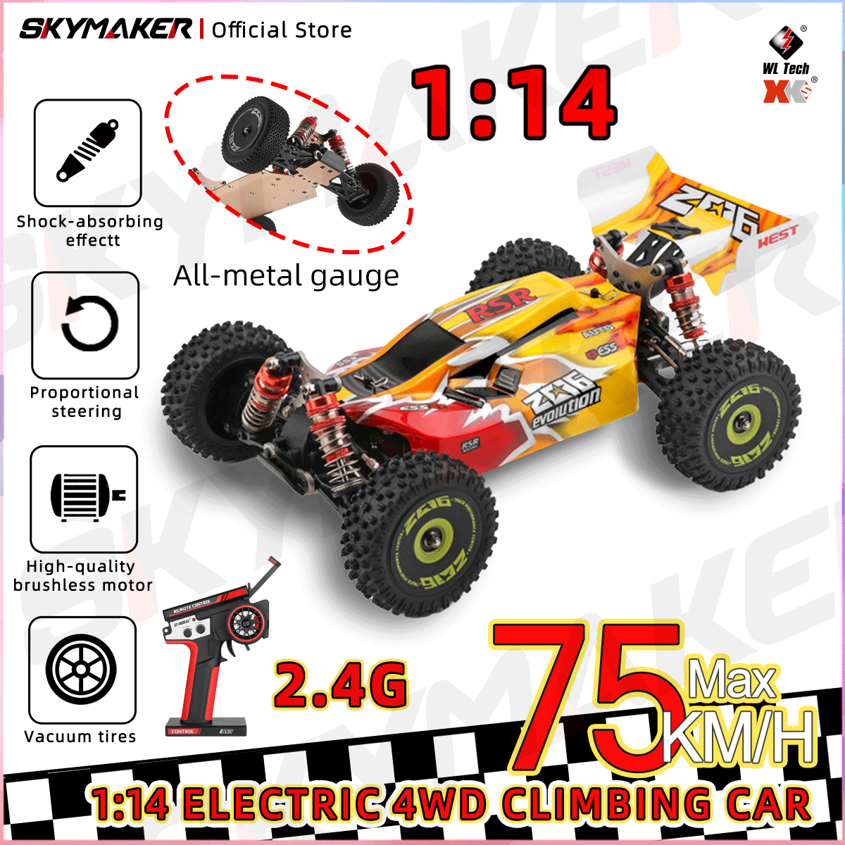 WLtoys RC カー 144010 V8 レーシング 1:14 2.4G 4WD 75km/h 電動高速ブラシレスオフロードリモコンドリフトおもちゃギフト