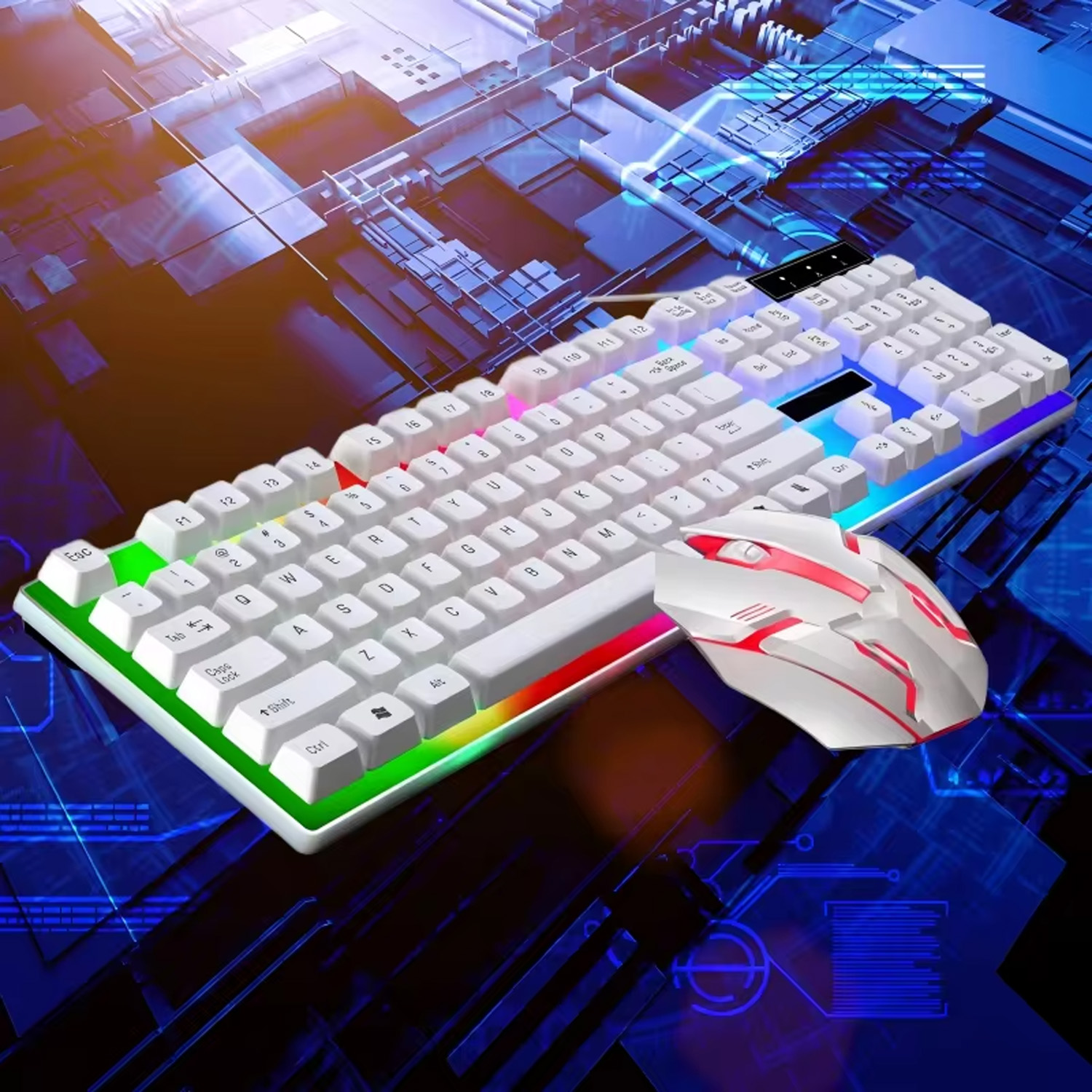 スタイリッシュなバックライト付き有線キーボード、マウス応答性の高いゲームキー、ワークスペースのための長期的な快適さ、効率的なゲームオフィス