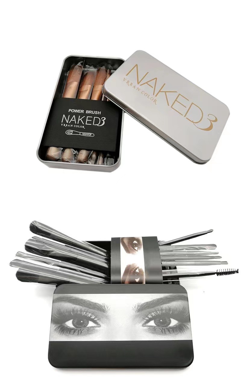 越境 NAKED3 メイクブラシセット 12 ピース鉄ボックス LGOO ポータブル美容ツール顔ワンピースドロップシッピング用にカスタマイズ可能