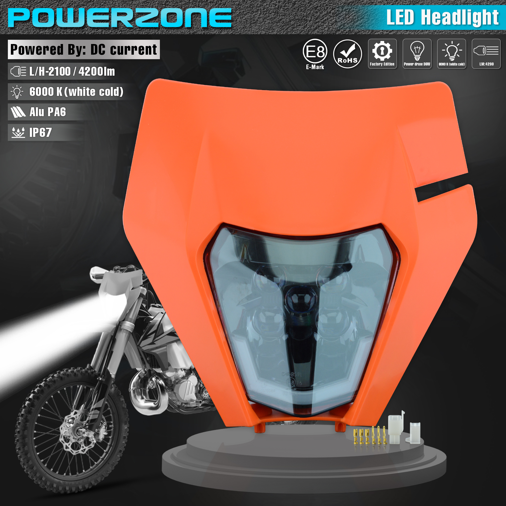 PowerZone オートバイ LED ヘッドライトヘッドランプヘッドライトスーパーモトフェアリング KTM EXC SXF MX ダートバイクエンデューロ LED ヘッドライト