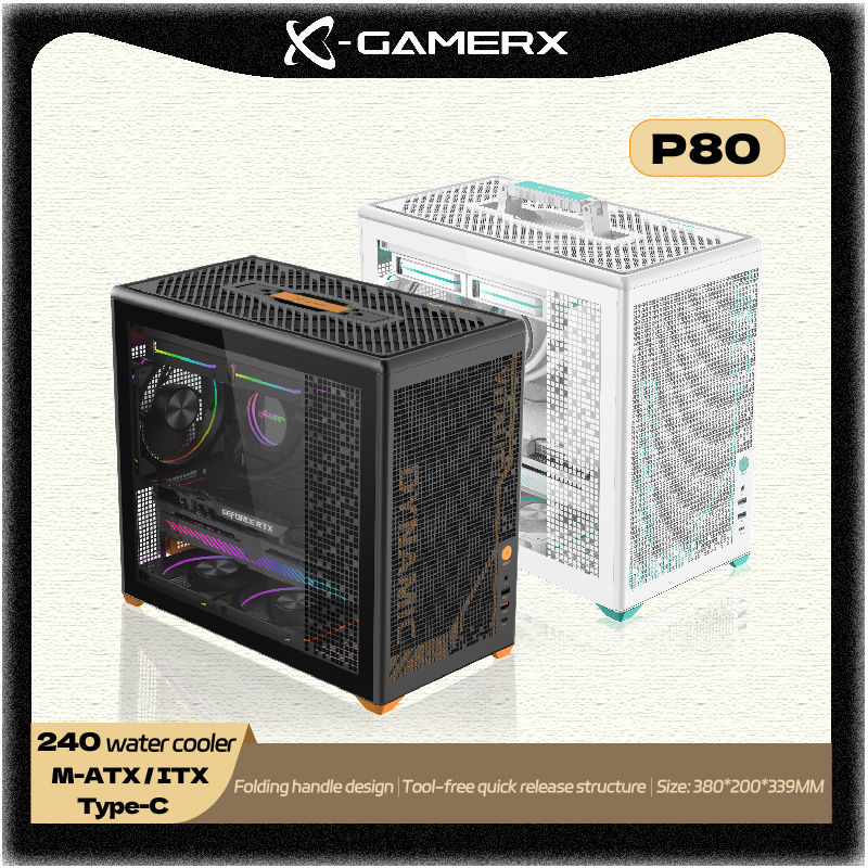 PowerTrain X-GAMERX P80 PC ケース ITX MATX 240 ウォータークーラー Gabinetes ゲーマー TYPE-C デスクトップ折りたたみハンドルポータブルコンピュータケース