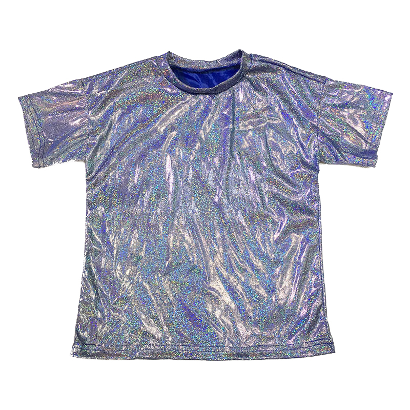 大人子供半袖シャイニーメタリックヒップホップダンス衣装 Tシャツキラキラルースジャズパーティーダンスウェア女性トップストリート少年